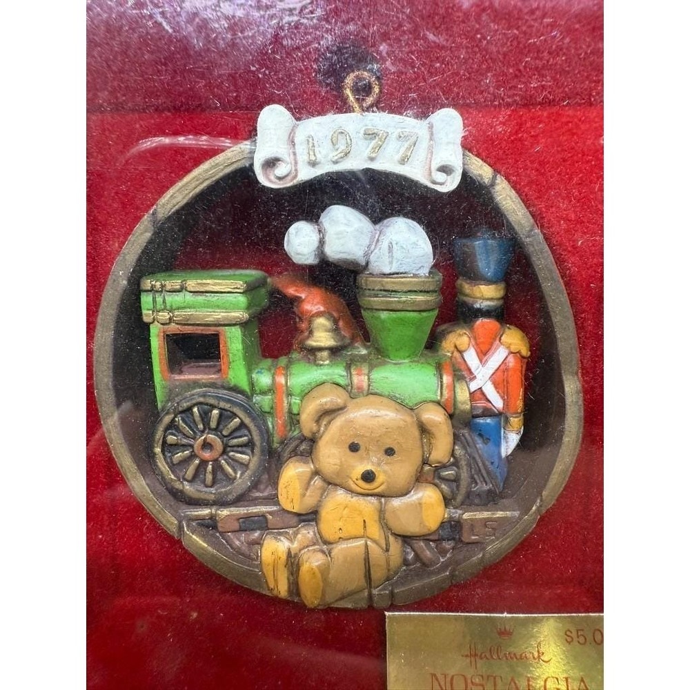 1977 Hallmark Nostalgia Christmas Ornament Bear Train Soldier Vintage Boxed USA‎